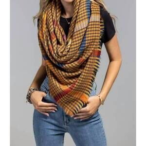 NEW URBANISTA windowpane plaid square scarf in mustard